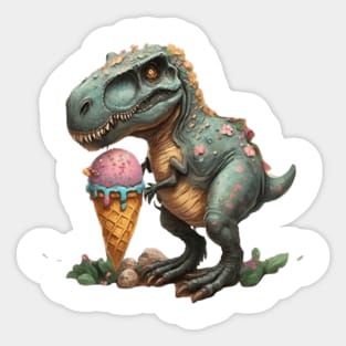 Dinosaur eating ice cream gift ideas, dino ice cream gift, trex dinosaur eating ice cream gift ideas Sticker